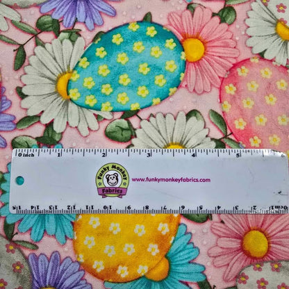 Spring Eggs and Daisies on Pink - David Textiles (DX-3930-4C-2)