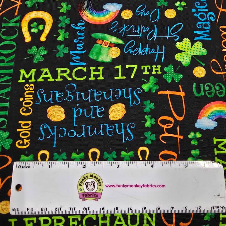 Lucky Words St. Patrick's Day on Black - Kanvas Cotton (14696B-12)
