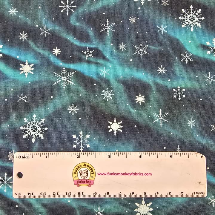 Snowflakes on Dark Aqua - Blank Cotton
