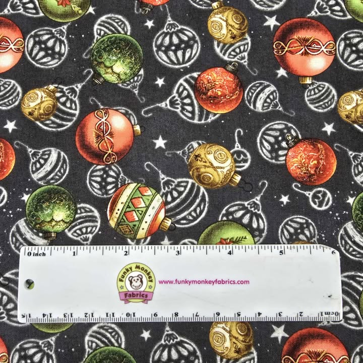 Christmas Ornaments on Charcoal - Blank Cotton