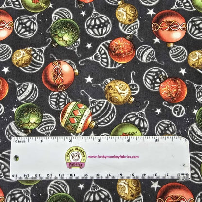Christmas Ornaments on Charcoal - Blank Cotton