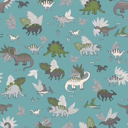 Turquoise Dino Doodles - Windham Flannel