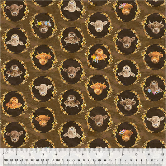Framed Highland Cows Timber - Windham Fabrics Cotton
