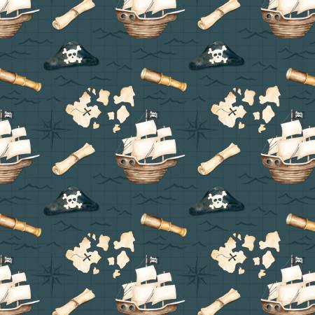 CLEARANCE Teal Treasure Map - Camelot Cotton