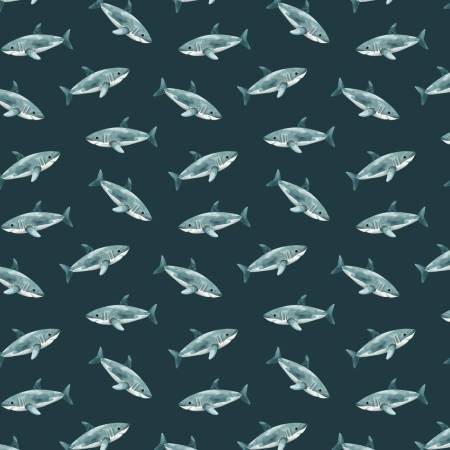 CLEARANCE Teal Sharks - Camelot Cotton