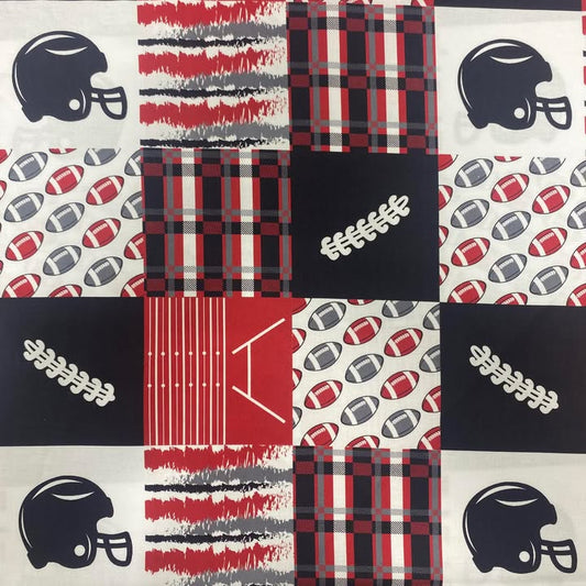 Red/Black/White Football Patchwork - Mook Fabrics Cotton