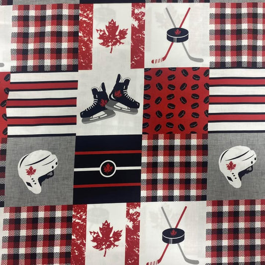 Red/Black/White Canadian Hockey Patchwork - Mook Fabrics Cotton