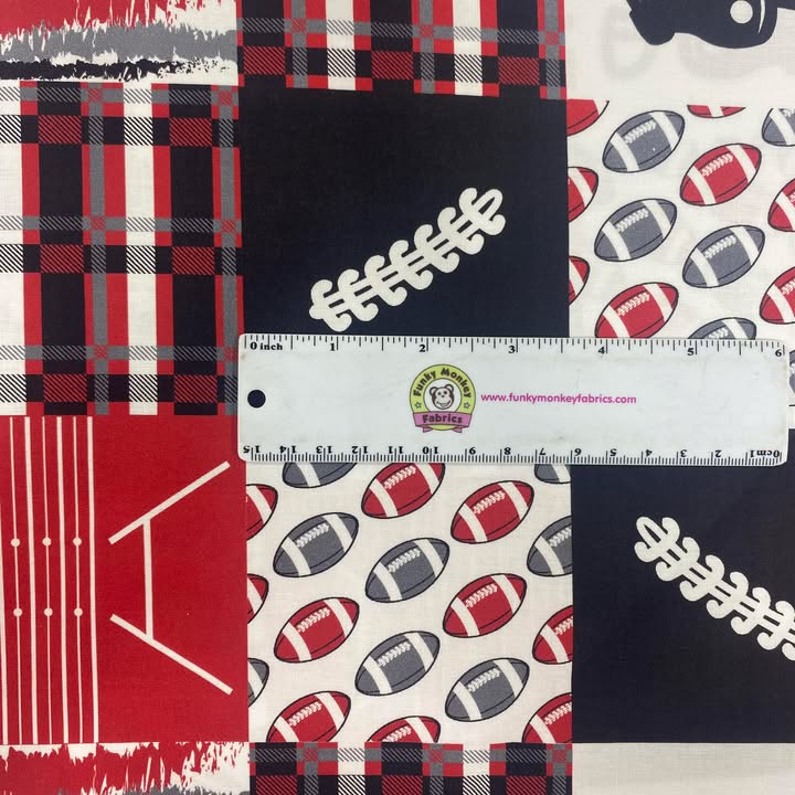 Red/Black/White Football Patchwork - Mook Fabrics Cotton