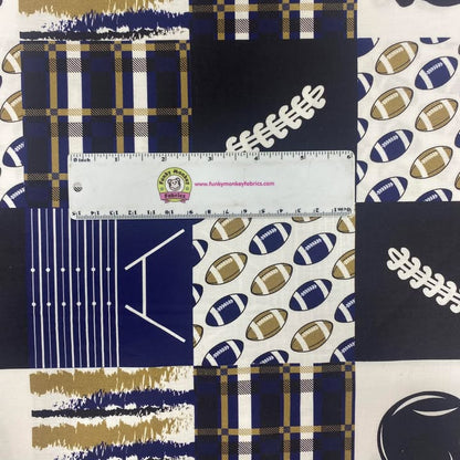 Blue/Gold Football Patchwork - Mook Fabrics Cotton
