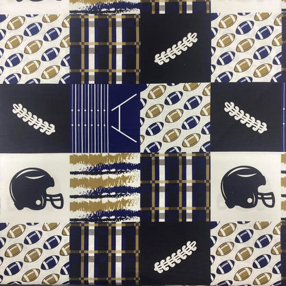 Blue/Gold Football Patchwork - Mook Fabrics Cotton
