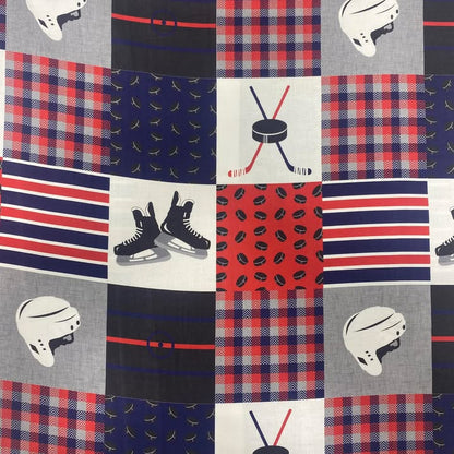 Red/Blue/Grey Hockey Patchwork - Mook Fabrics Cotton