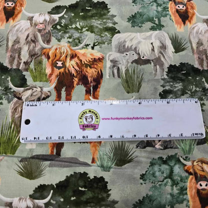 Sage Highland Cows - Highlander - Studio E Cotton