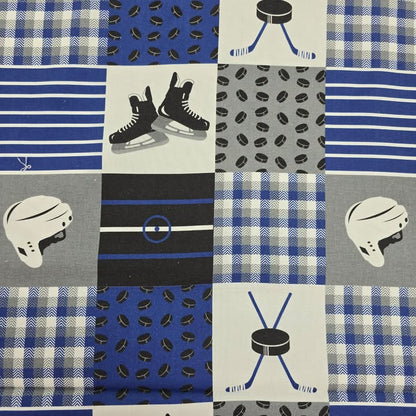 Blue/White Hockey Patchwork - Mook Fabrics Cotton