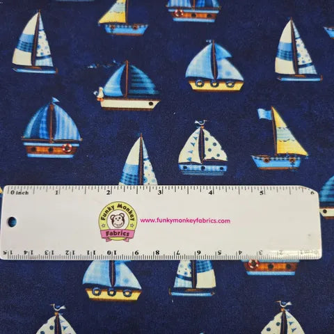Navy Sailing Boats - Sail Away - Michael Miller Cotton