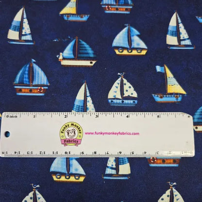 Navy Sailing Boats - Sail Away - Michael Miller Cotton