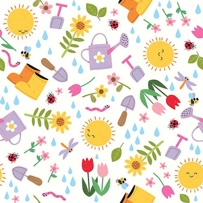 CLEARANCE Let it Grow White Garden Helpers - Studio E Cotton