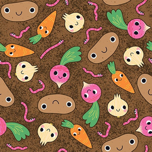 CLEARANCE Let it Grow Brown Root Vegetables - Studio E Cotton