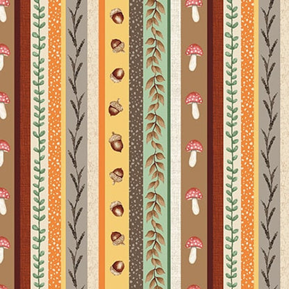 CLEARANCE Mushroom & Acorn Stripe - Studio E Cotton