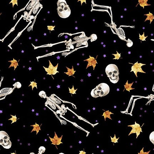 CLEARANCE Skeletons on Black - Studio E Cotton