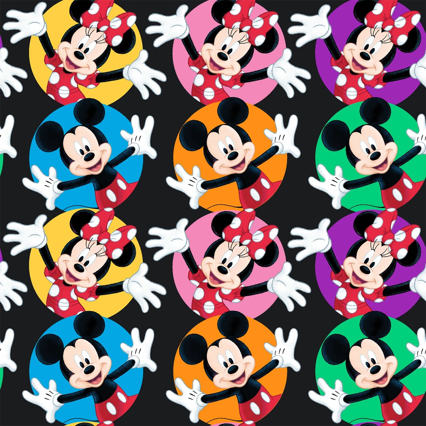 Mickey & Minnie Circles on Black - Springs Creative Cotton