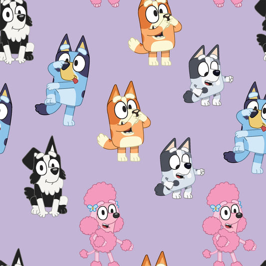 Playful Bluey on Purple - Springs Creative Cotton