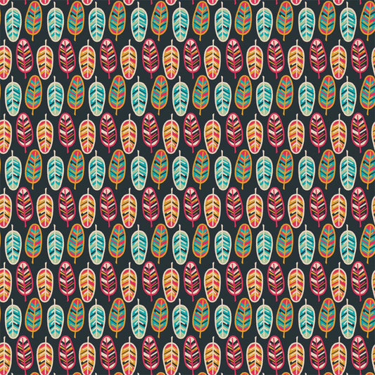 CLEARANCE Multi Feathers on Black - Emma & Mila Cotton