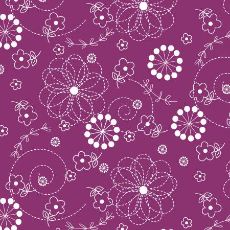 CLEARANCE Violet Red Doodles - Maywood Studios Cotton