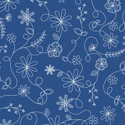 Blue Swirl Floral - Maywood Studios Cotton