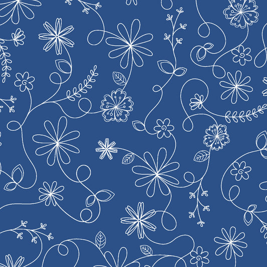 Blue Swirl Floral - Maywood Studios Cotton