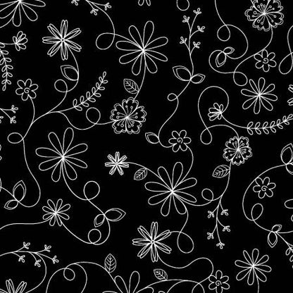 Black Swirl Floral - Maywood Studios Cotton