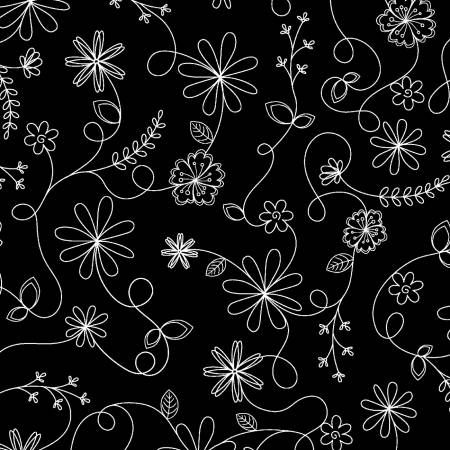 Black Swirl Floral - Maywood Studios Cotton
