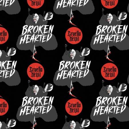 Black Disney Cruella De Vil Broken Hearted - Camelot Cotton - 1/2 yard (85130301-2)