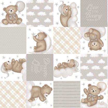 Gray/Multi Teddy Bear Patchwork - Studio E Cotton