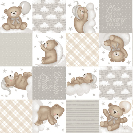 Gray/Multi Teddy Bear Patchwork - Studio E Cotton