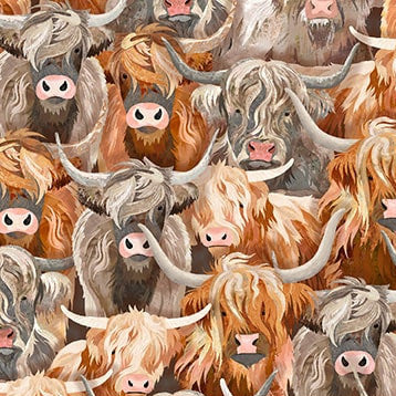 Gingerbread Packed Cows - Highlander - Studio E Cotton