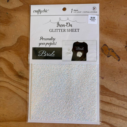 White - Iron-On Glitter Fabric Sheet