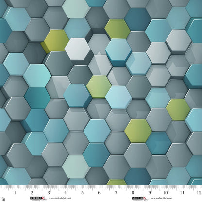 Silver Hexagons - Another Dimension - Studio E Cotton
