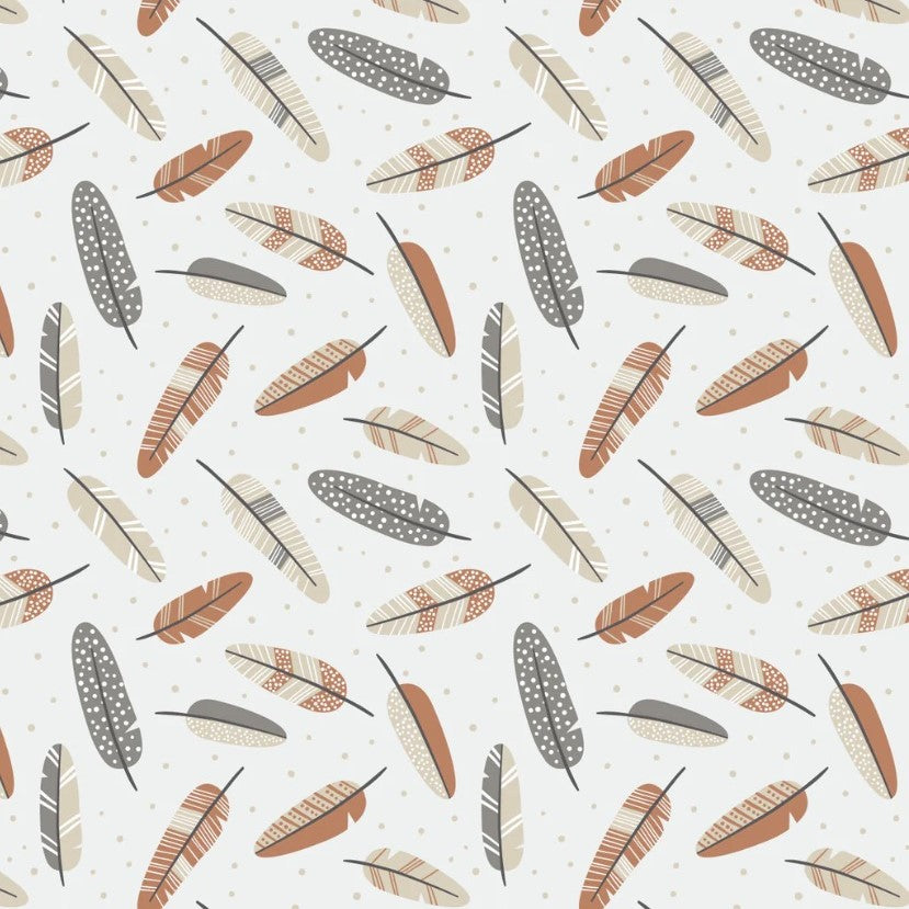 Aztec Woodland Feathers on White - Camelot Flannel
