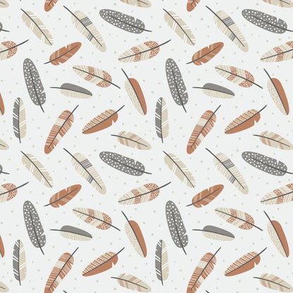 Aztec Woodland Feathers on White - Camelot Flannel