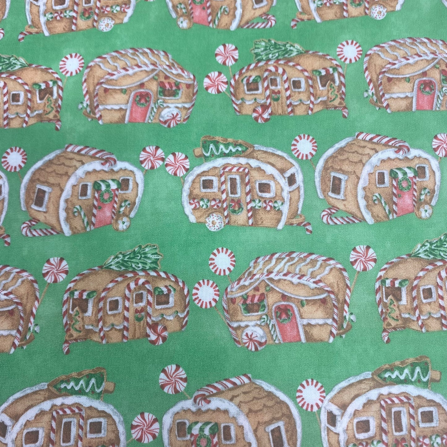 CLEARANCE Gingerbread Houses on Green - 3 Wishes Cotton