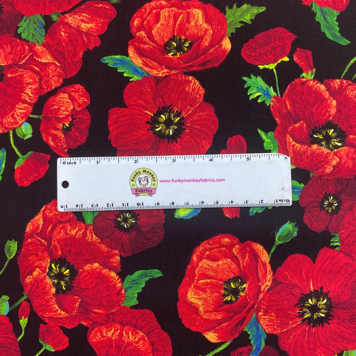 Black Poppy Bouquet - Timeless Treasures Cotton