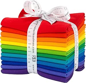Fat Quarters - 12 piece Bright Rainbow Kona Solids - Robert Kaufman Cotton