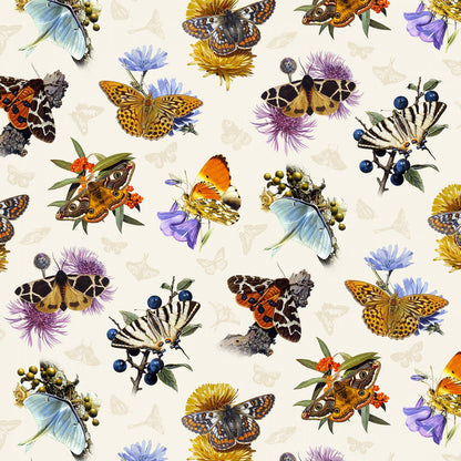 CLEARANCE Butterflies & Moths Cream - Elizabeth's Studio Cotton