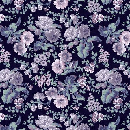CLEARANCE Aubergine Dark Blue Packed Floral - Wilmington Prints Cotton