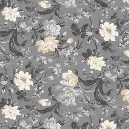 CLEARANCE Dark Grey Large Floral - Wilmington Prints Cotton