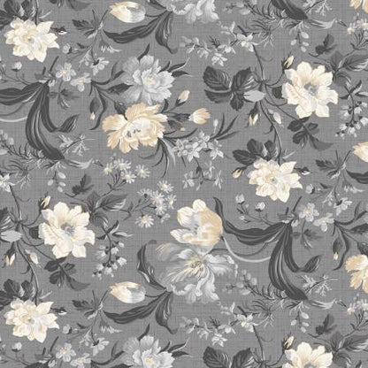 CLEARANCE Dark Grey Large Floral - Wilmington Prints Cotton