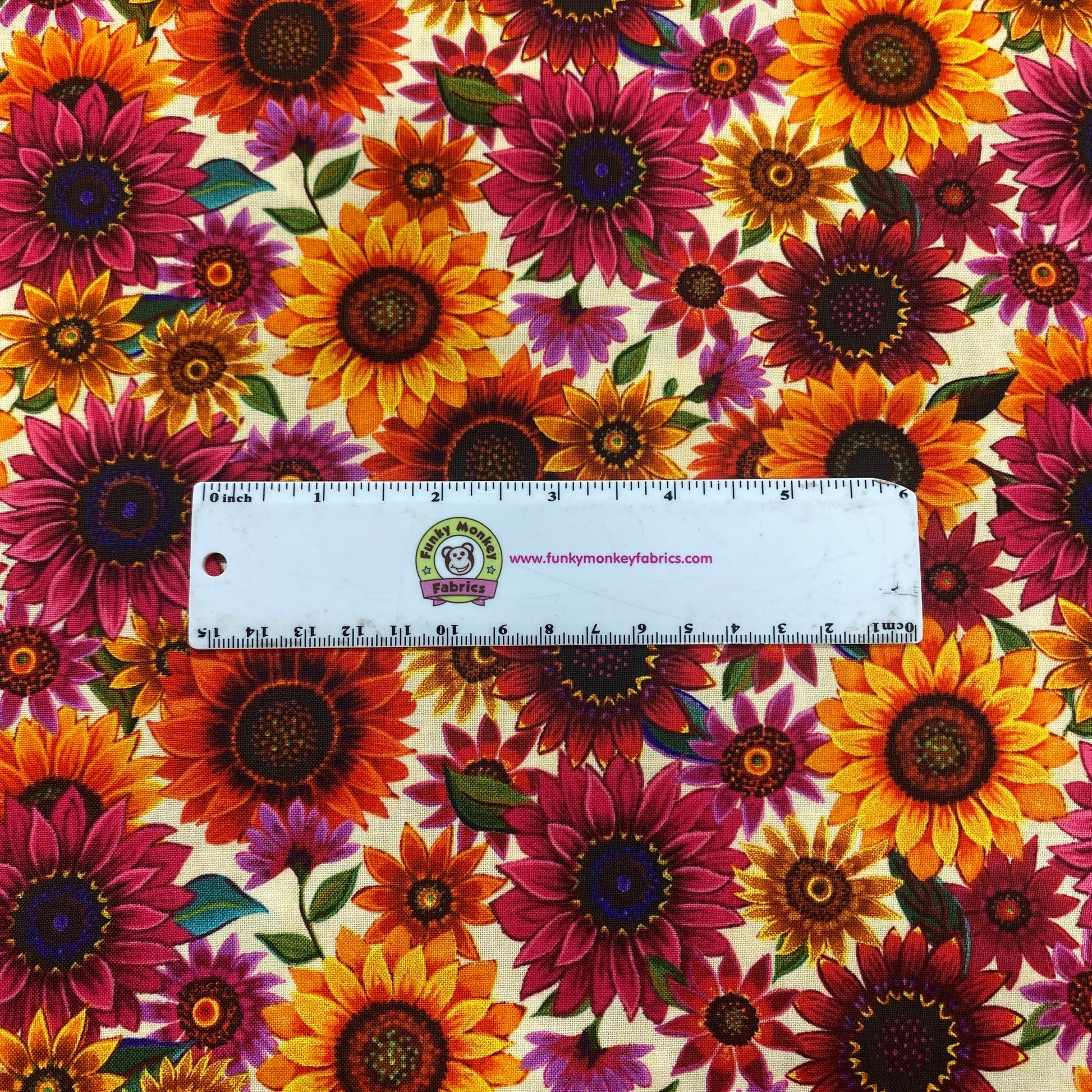 Orange/Red Packed Sunflowers - Elizabeth's Studio Cotton