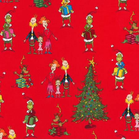 Red Caroling Grinch & Friends - Robert Kaufman Cotton (ADE151843)