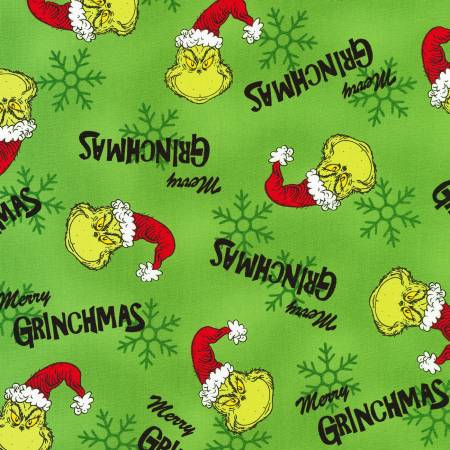 Green Dr. Seuss How the Grinch Stole Christmas - Robert Kaufman Cotton - 1/2 yard (ADE157837)