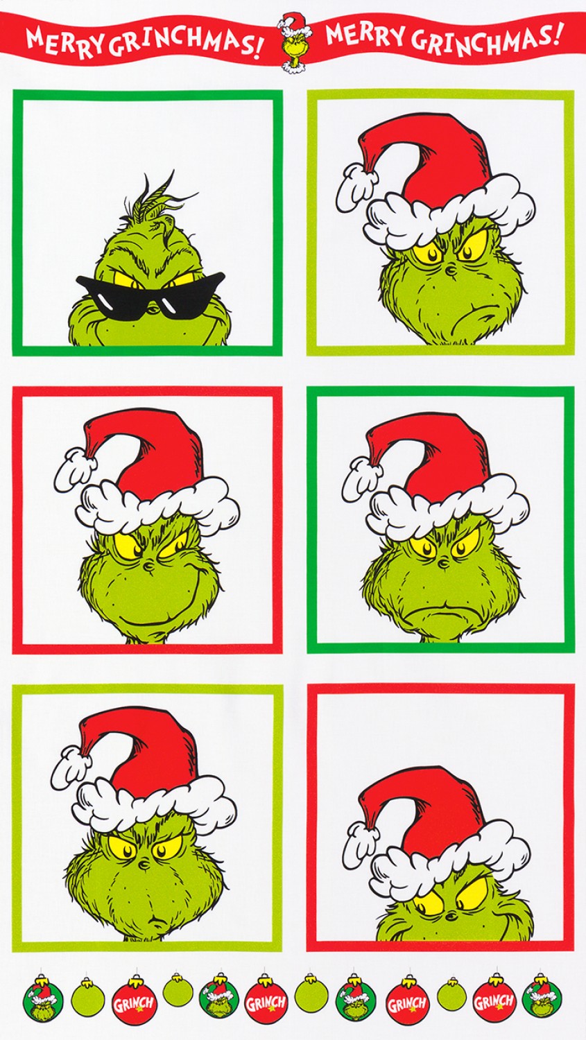 Grinch Faces Panel - Robert Kaufman Cotton